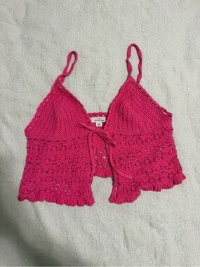 American Eagle Outfitters Hot Pink Crochet Knit Camisole